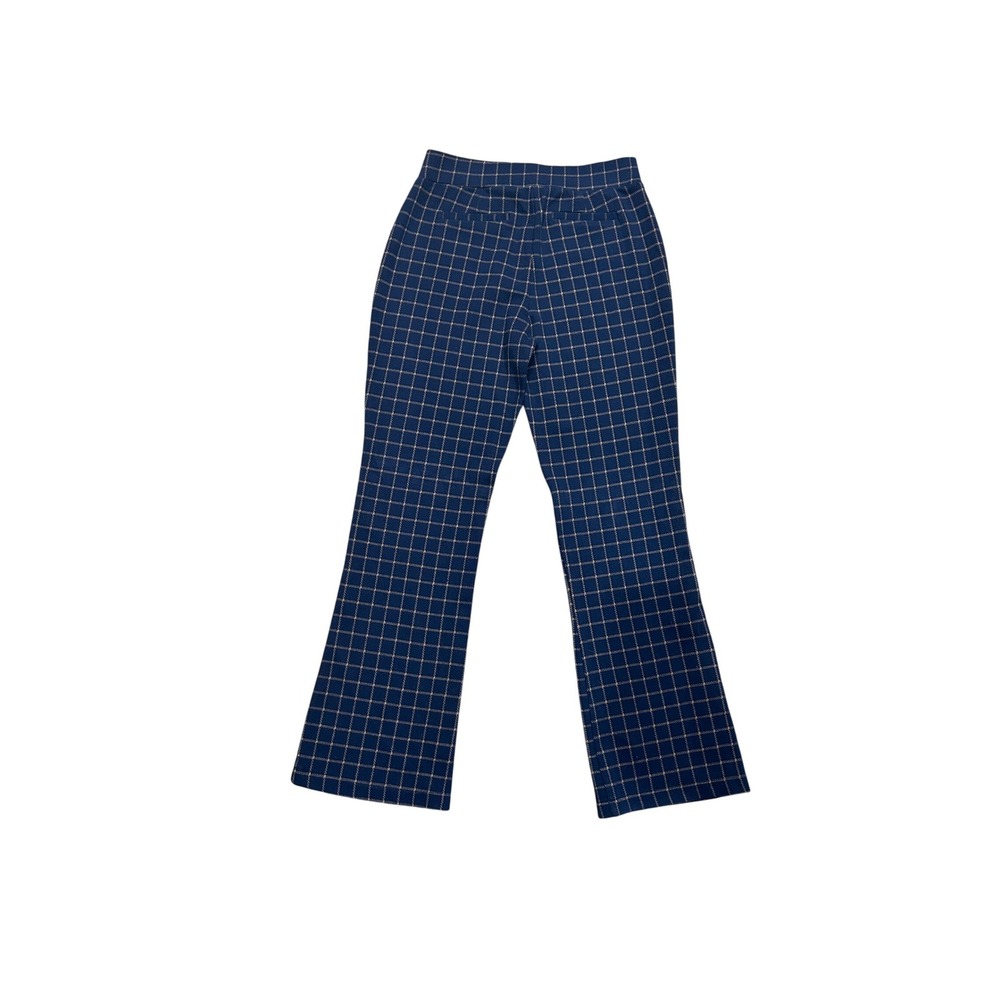 Crosby Blue Gold Plaid Wide Leg Pants Stretch Preppy Corpcore Trousers Sz L Chic - Picture 3 of 6